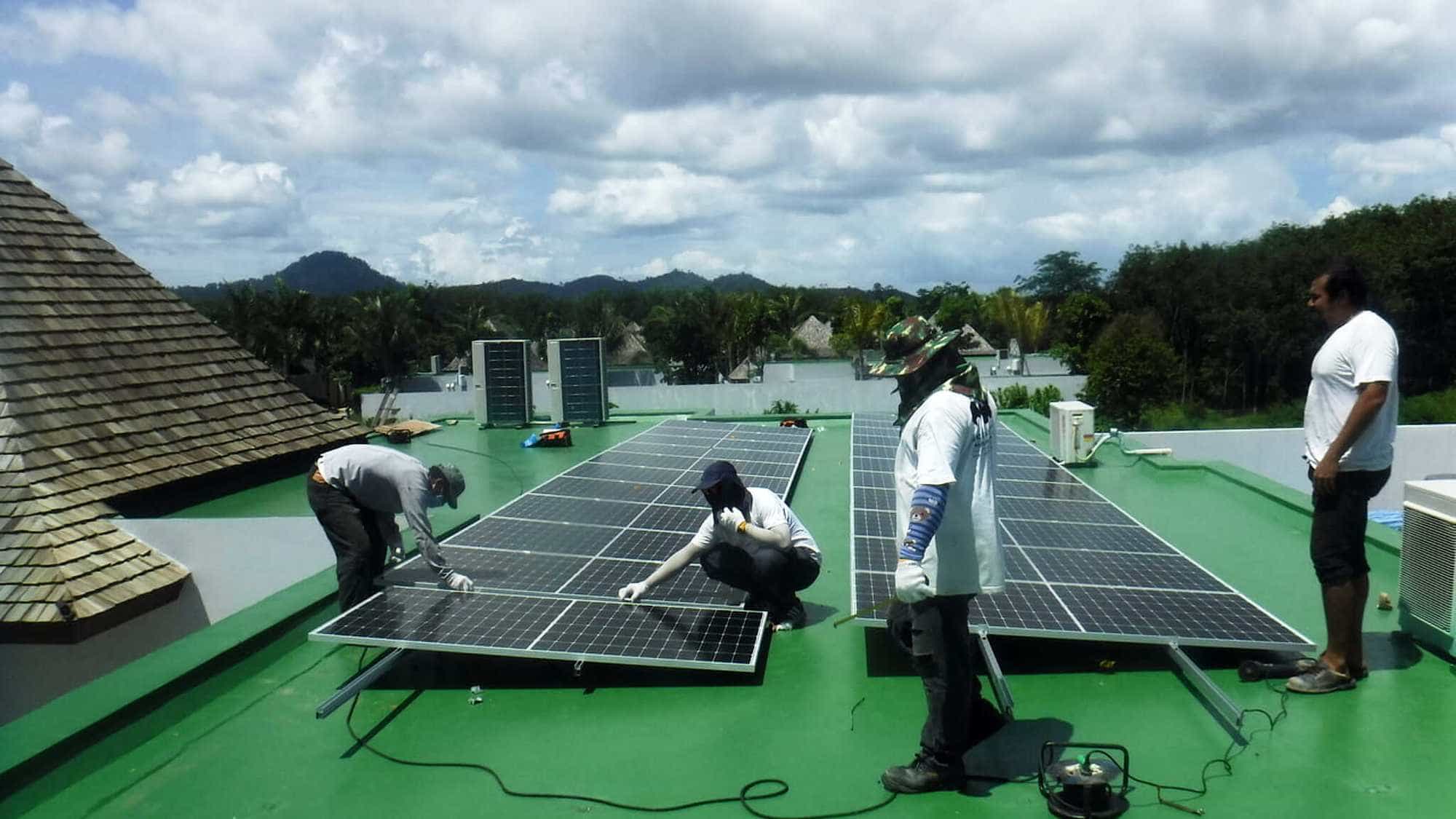 Solar power panels on a shop house roof, Phuket